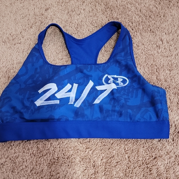 Under Armour Blue Sports Bra with Graphic Print - Picture 1 of 5